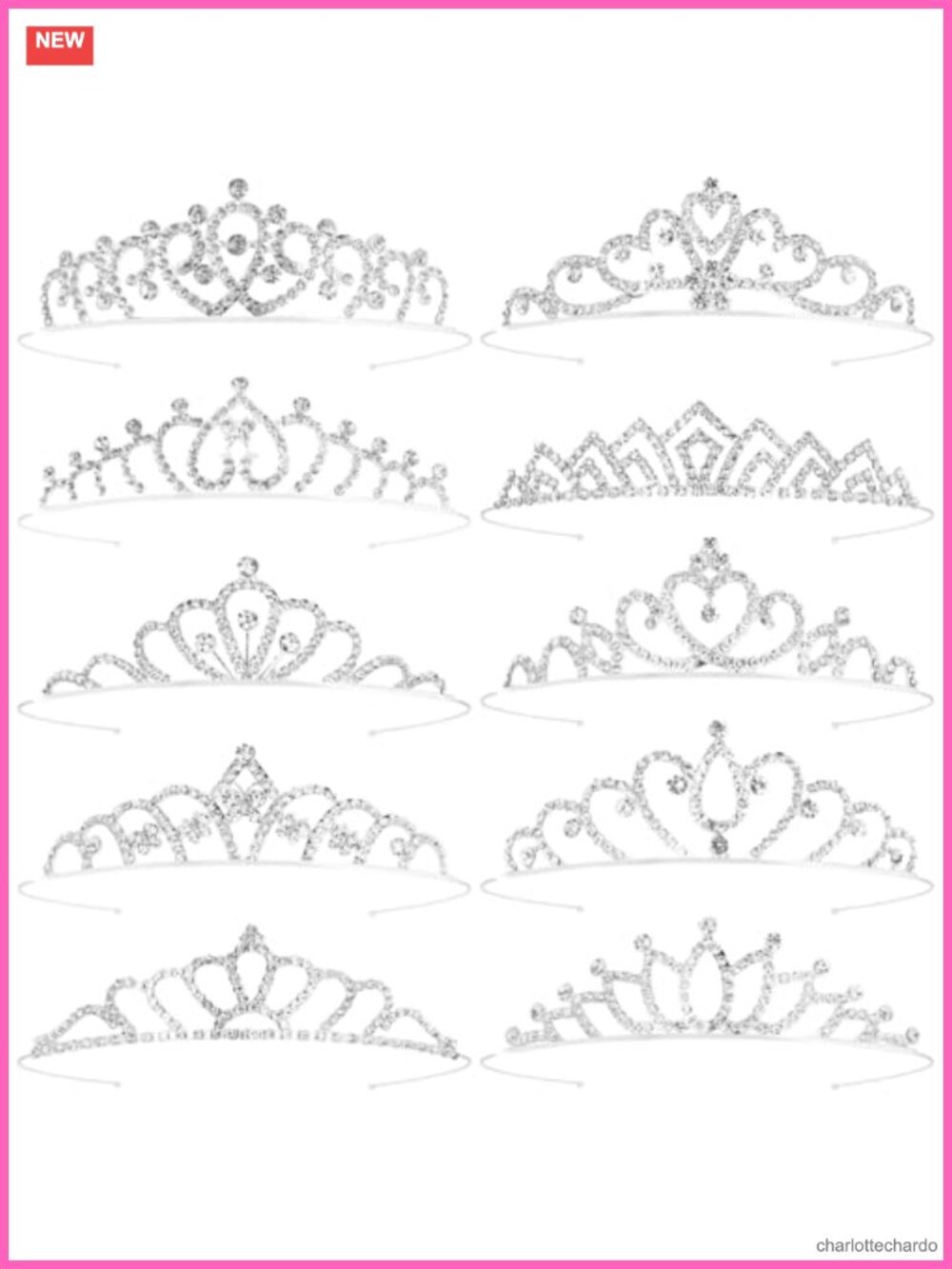 10 Pc Rhinestone Tiara Crown Headband Set for Girls Women